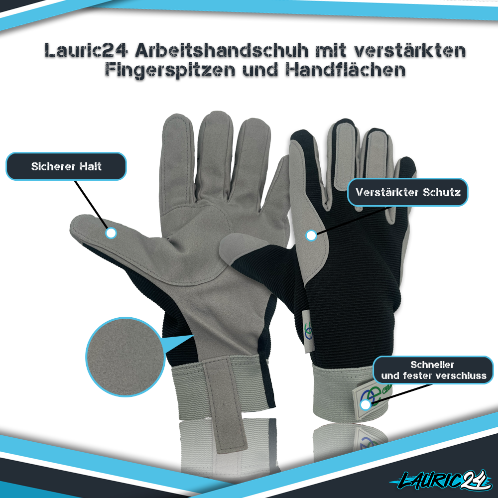 Arbeitshandschuhe Mit Ziehbügel Verstärkte Handflächen und Fingerspitzen - Grau Grün M / 8