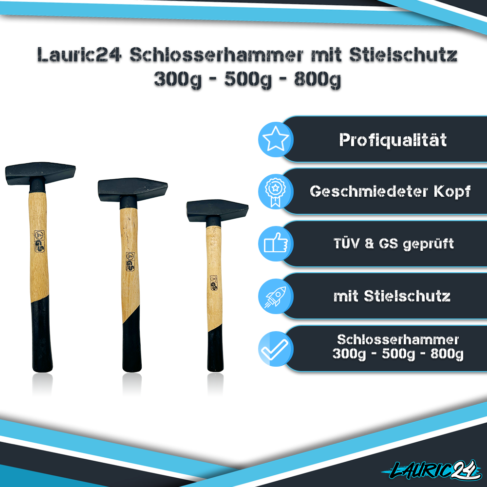 Schlosserhammer 300, 500, 800 Set mit Stielschutz Metall