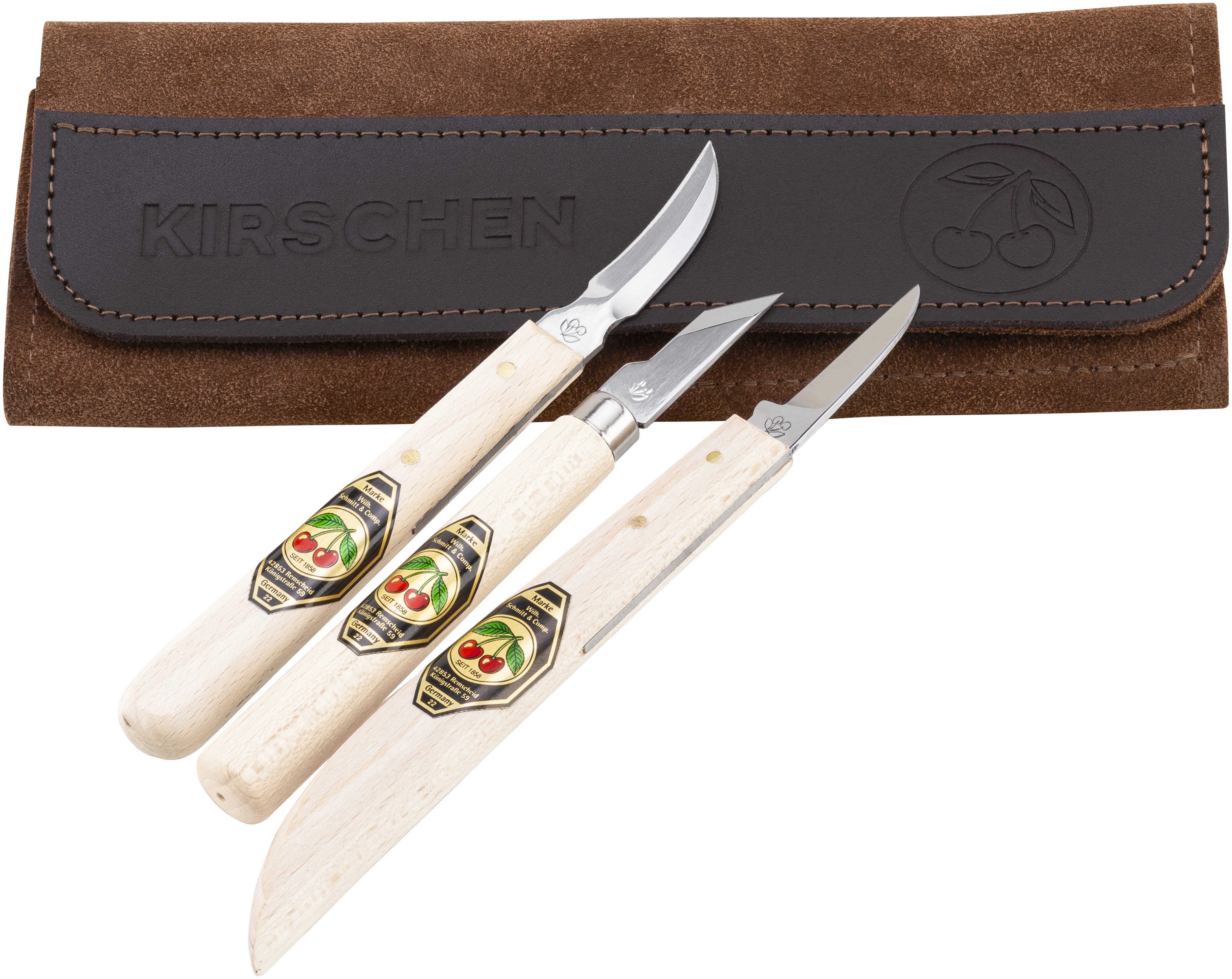 Schnitzmessersatz in Veloursleder-Rolltasche Schnitzmessersatz in Veloursleder-Rolltasche